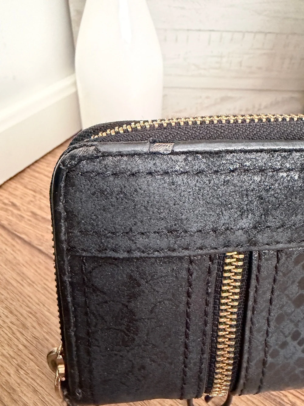 Michael Kors Black Moxley Python Leather Continental Zip Wallet